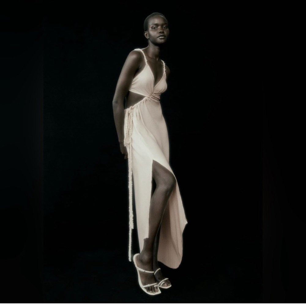Zara Cut Out Dress with Rope Tie in Sand Colour